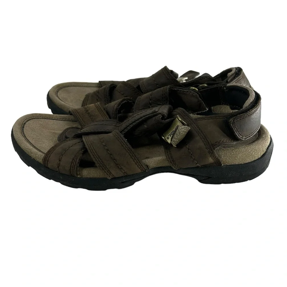 Teva Shoes Men 9 Brown Waterproof Leather Sandlas Fisherman Mule Slip On Comfort